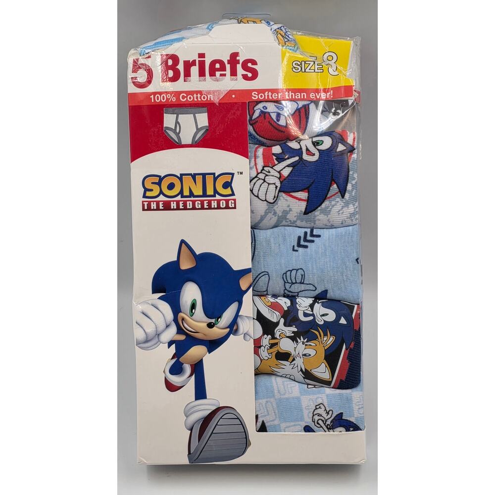 New Sonic The Hedgehog Boys Cotton Brief Character Underwear, 5-Pack, Size 8
